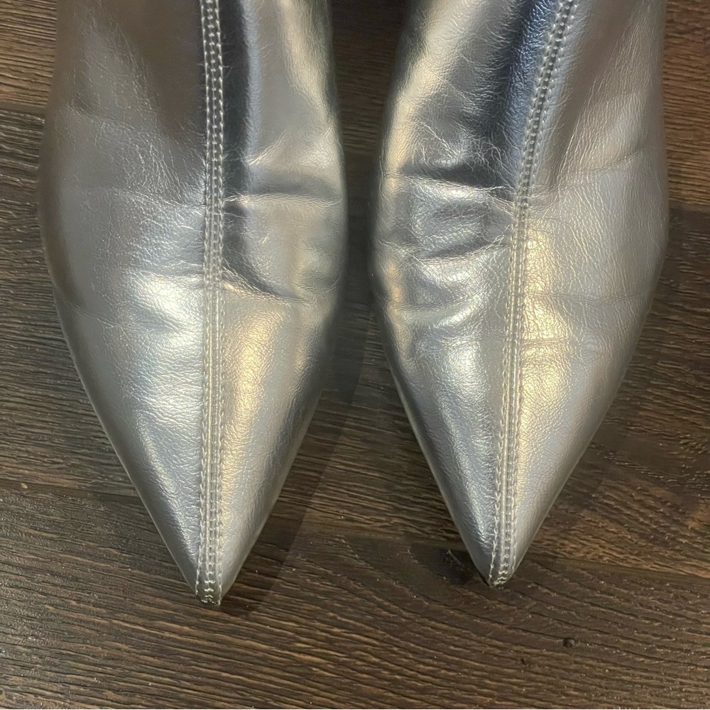 Zara Silver Metallic Kitten Heel Ankle Boots Date Night Clubbing EU 37/US 6 - Picture 12 of 14